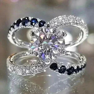 New 925 Silver Blue and White Sapphires Ring